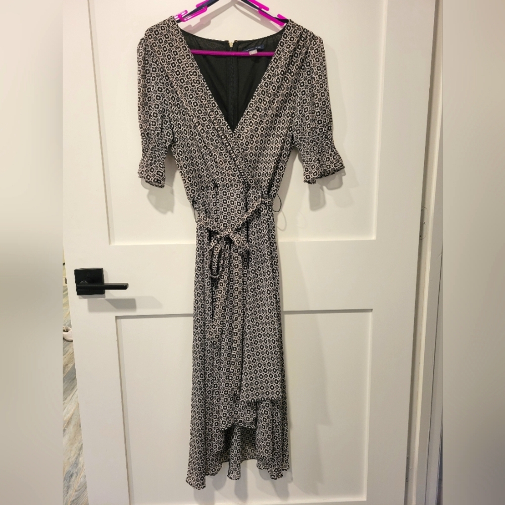 Tommy Hilfiger Black and White Ruffled Wrap Dress